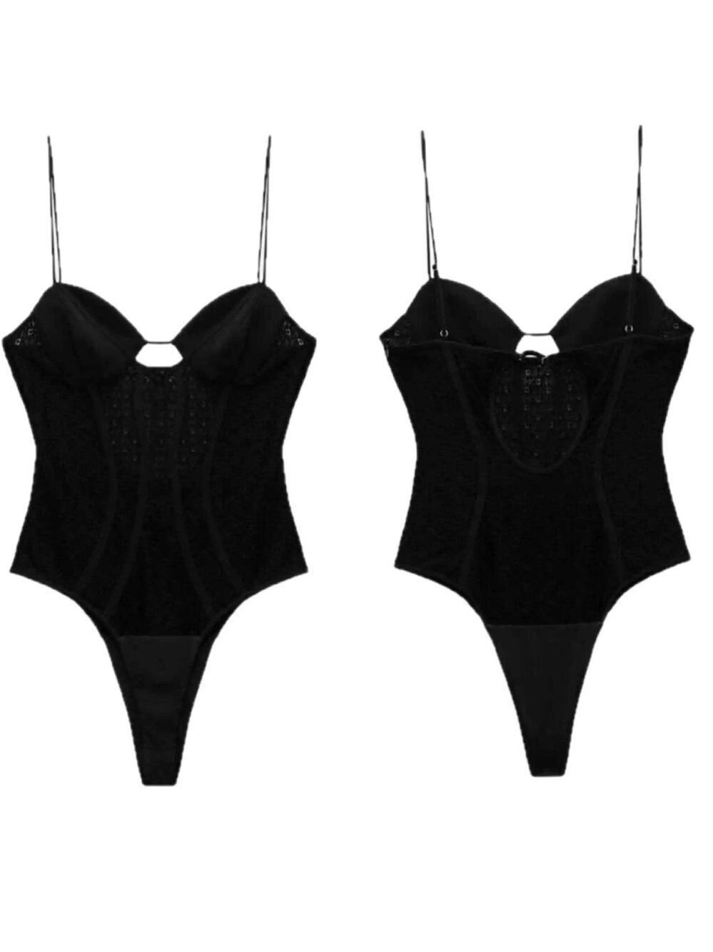 Zara black lace sweetheart neckline cutout spaghetti strap bodysuit NWOT